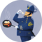 Illustration eines britischen Polizisten in Uniform, der aus einer dampfenden Pfanne Spiegeleiern isst, auf grau-blauem Hintergrund. | © SONNENTOR