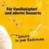 Vanillezucker mit Text "Für Vanillekipferl und allerlei Desserts" sowie "Gehört in jede Backstube"