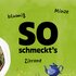Text „So schmeckt’s: blumig, Minze, Zitrone“ neben Illustration einer Teekanne