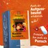 Kaminknistern Früchtetee mit Text "Auch als Aufgussbeutel erhältlich" und "Probiere ihn auch als Punsch"