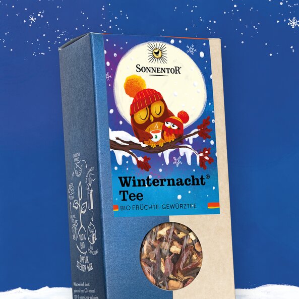 Sonnentor Winternacht Tee, loser Bio Früchte-Gewürztee in Verpackung mit Sichtfenster