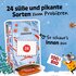 Gewürz Adventkalender geöffnet mit Text "24 süße und pikante Sorten zum Probieren" und "100 % Bio"