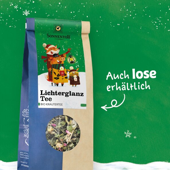 Sonnentor Lichterglanz Kräutertee als lose Ware, Bio Wintertee mit Sichtfenster