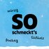 Blauer Hintergrund mit Text "So schmeckt's: würzig, Süßholz, fruchtig"