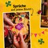 Hand hält Teebeutel mit Spruch "Strahle mit der Sonne um die Wette", Text im Bild: "Sprüche auf jedem Beutel"