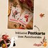 Zwei Postkarten mit Motiven von Nikolaus und Krampus, Text: "Inklusive Postkarte zum Ausschneiden"