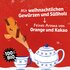 Illustration mit Teekanne und Text "Mit weihnachtlichen Gewürzen und Süßholz" sowie "Feines Aroma von Orange und Kakao"