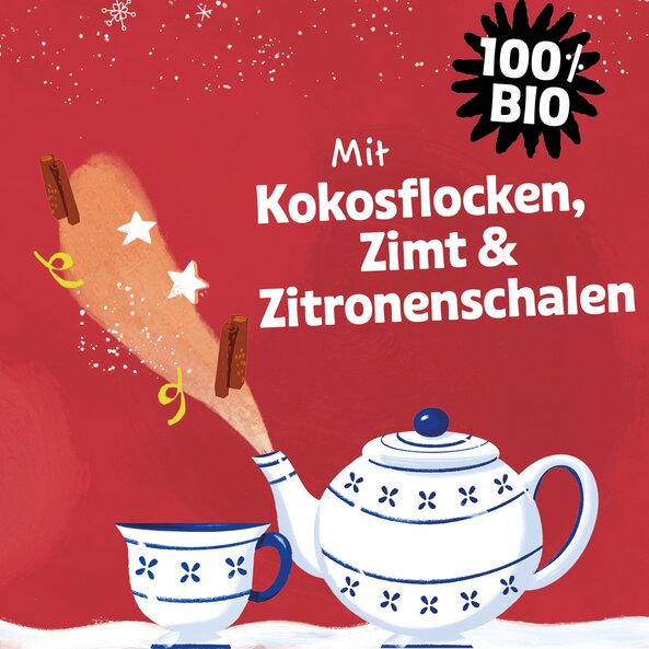 Zimt Zauber Bio Kräuter-Gewürztee mit Kokosflocken, Zimt und Zitronenschalen, 100 Prozent Bio