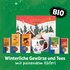 Winterlicher Sonnentor Geschenkkarton mit Tees, Gewürzen, Häferl und Text "Winterliche Gewürze und Tees mit passendem Häferl", BIO
