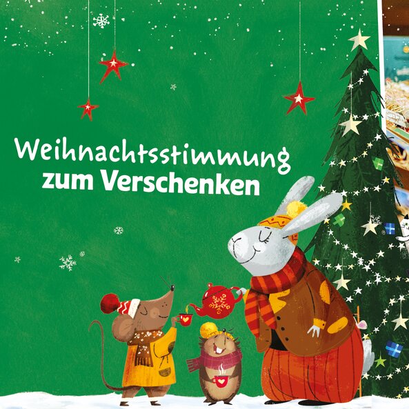 Weihnachtliche Illustration für Sonnentor Geschenke mit Text "Weihnachtsstimmung zum Verschenken"