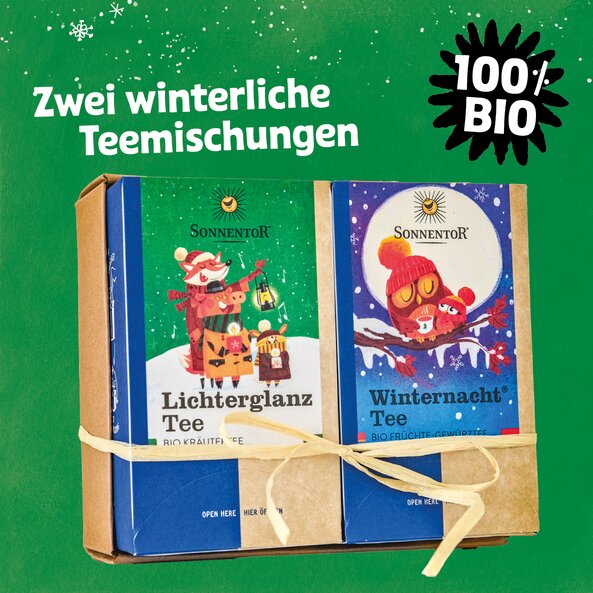 Sonnentor Lichterglanz Geschenkset, BIO Geschenkbox mit zwei winterlichen Teemischungen