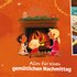 Illustration mit Personen am Kamin und Text "Alles für einen gemütlichen Nachmittag"